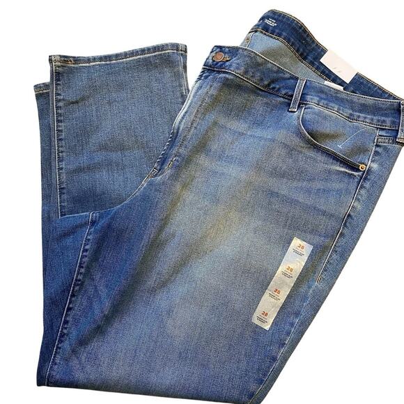 NWT WOMENS OLD NAVY POWER SLIM STRAIGHT MID RISE JEANS-SIZE 28 MEDIUM BLUE - Picture 1 of 6